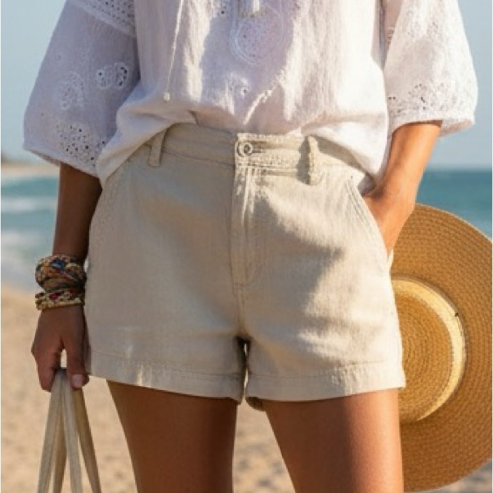 Guess Natural Linen Blend Shorts Size M